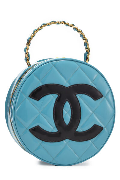 Blue Quilted Patent Leather Round 'CC' Bag, , large