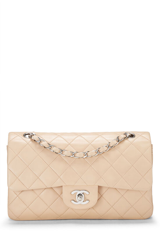 Chanel Classic Double Flap Quilted Medium Beige Clair in Lambskin with  Silver Tone - US
