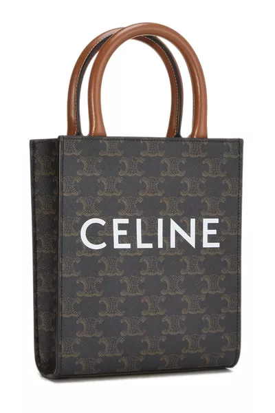 Brown Coated Canvas Triomphe Vertical Cabas Mini, , large