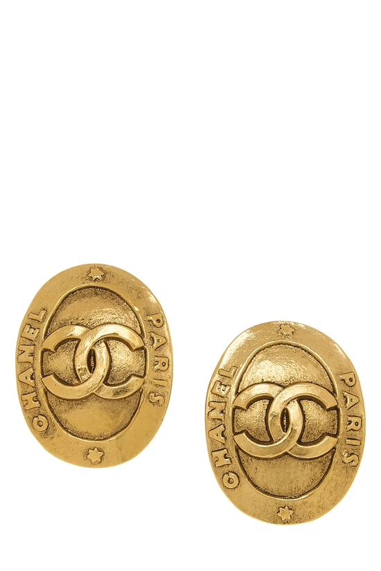 Gold 'CC' Button Earrings, , large image number 0