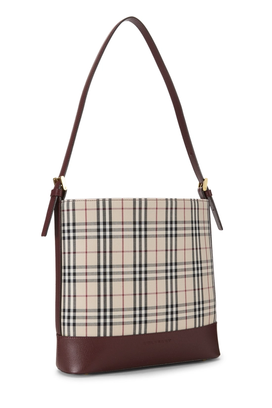 Burgundy House Check Jacquard Bucket Shoulder Bag Small, , large image number 1