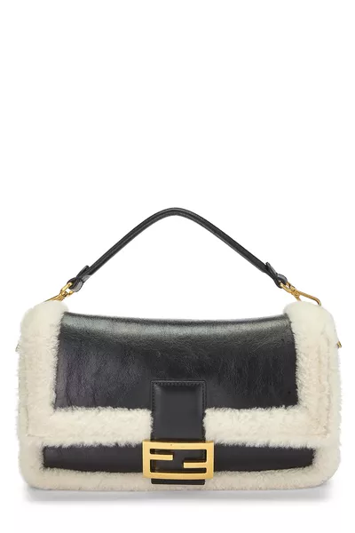 Black Shearling Convertible Baguette Medium