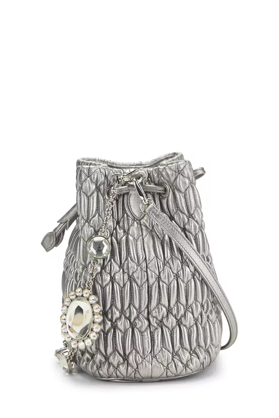 Silver Nappa Crystal Drawstring Bucket Bag, , large image number 2