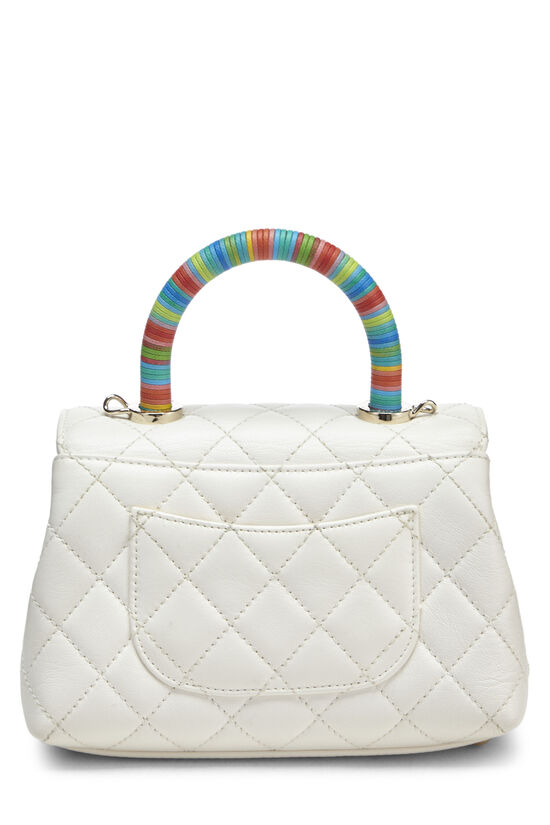 Chanel White Quilted Caviar Leather Small Coco Top Handle Bag at