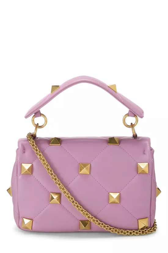 Pink Leather Roman Stud Top Handle Bag Small, , large image number 3