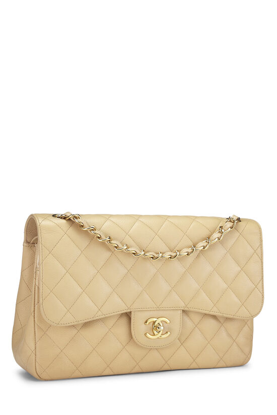 Chanel Medium/Large Pearly Beige Quilted Caviar Classic Double Flap by Ann's Fabulous Finds
