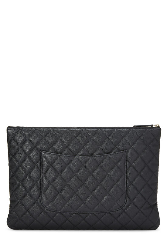 Black Quilted Caviar Zip Pouch Large, , large image number 3