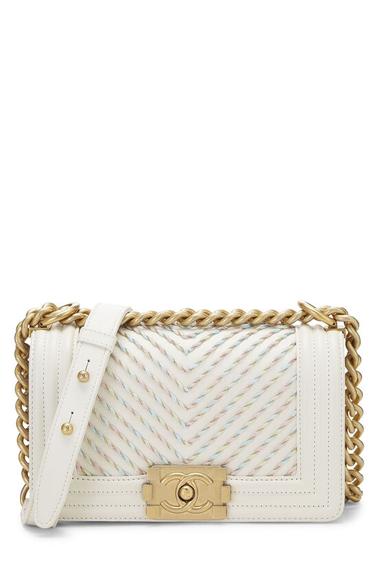 White Twisted Chevron Calfskin Boy Bag Small, , large image number 0