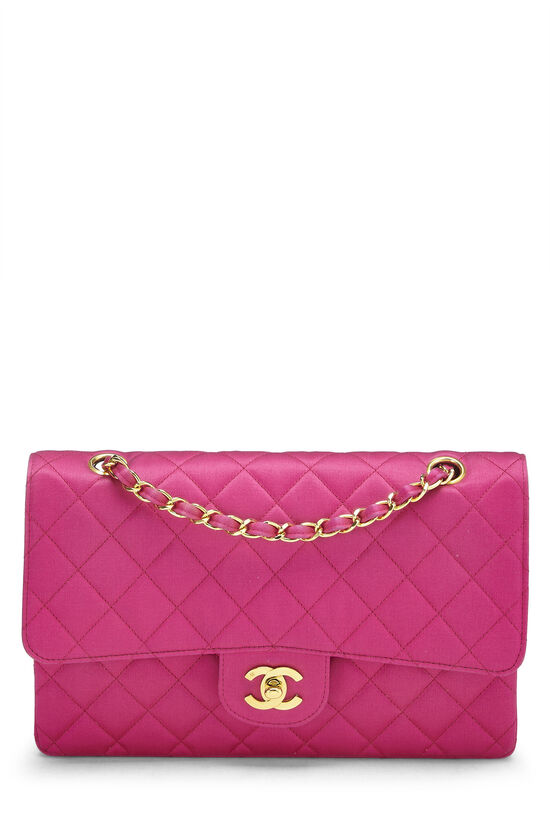 Pink Quilted Satin Classic Double Flap Medium
