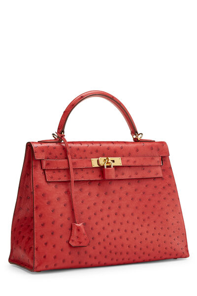 Rouge Vif Ostrich Kelly Sellier 32, , large