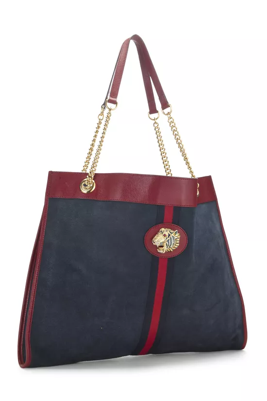 Navy Suede Web Rajah Tote Large, , large image number 1