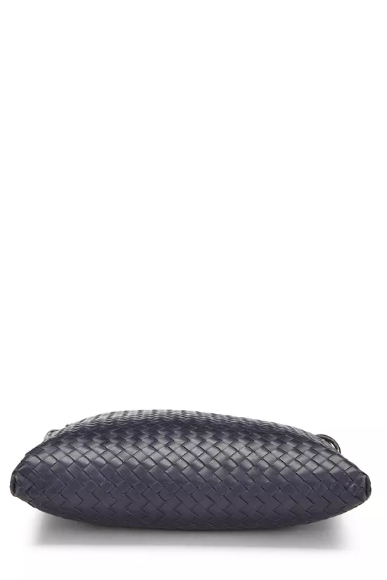 Navy Intrecciato Leather Flat Messenger Bag, , large image number 4