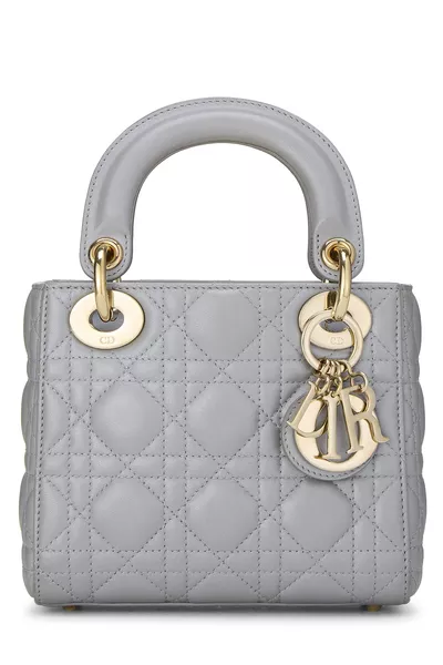 Grey Cannage Quilted Lambskin Lady Dior Mini