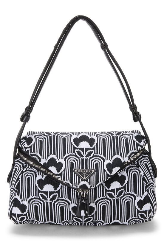 White & Black Jacquard Signaux Shoulder Bag Medium, , large image number 0