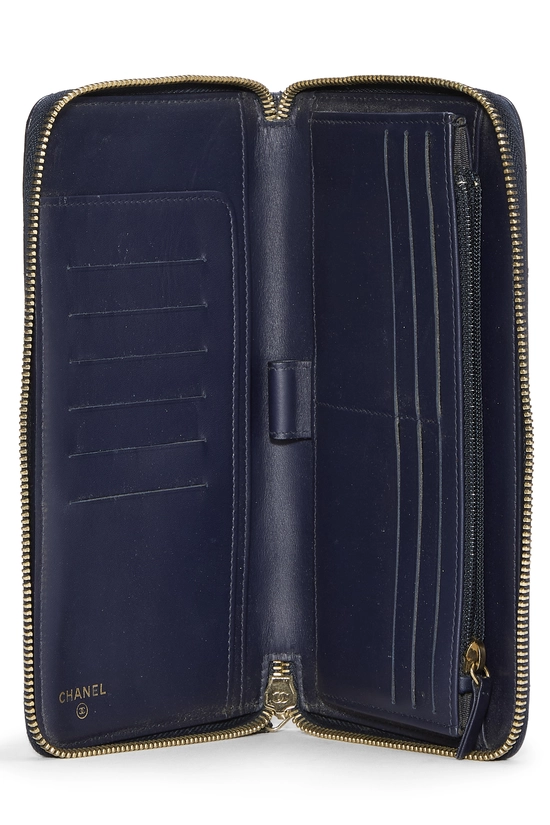 Navy Quilted Caviar Zip Around Wallet, , large image number 3