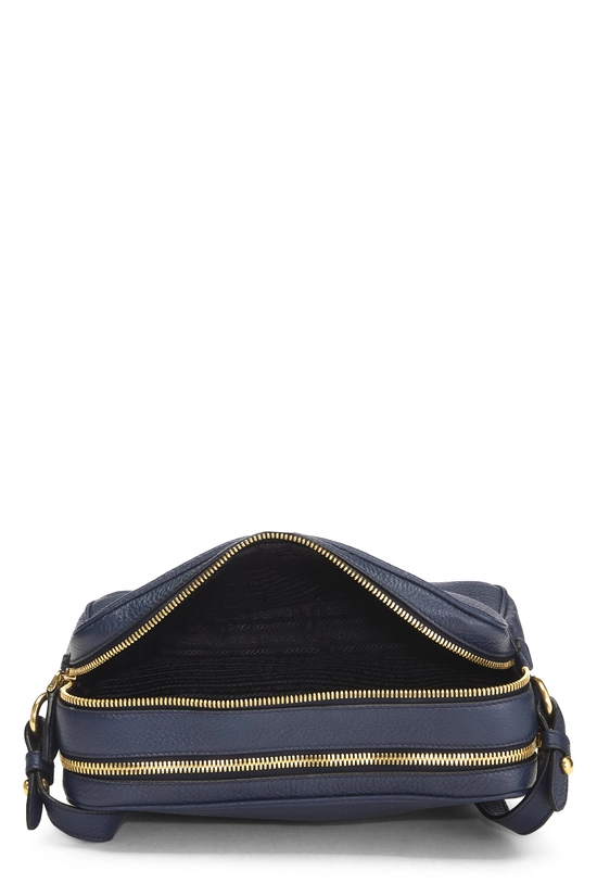 Pre-Owned Navy Vitello Daino Double Zip Camera Bag QNB1ORABBB002