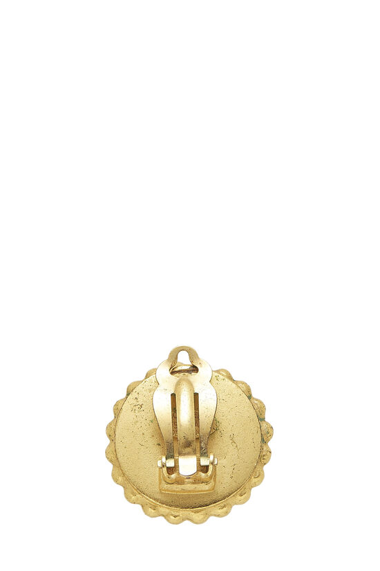 Gold & Black 'CC' Round Dot Border Earrings, , large image number 1