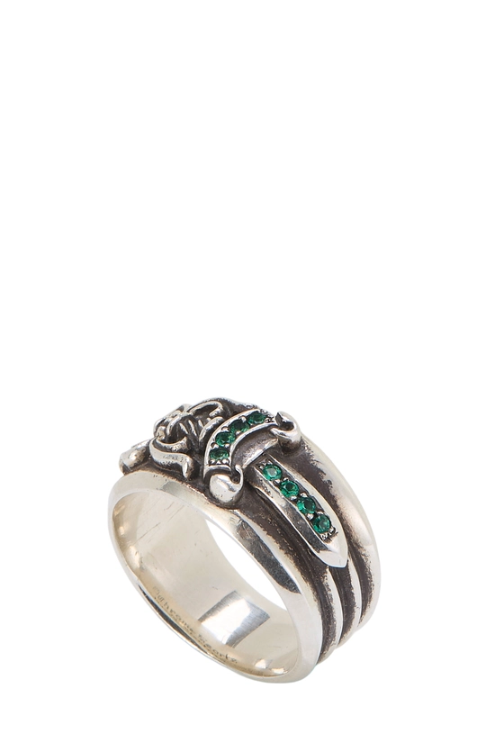 Sterling Silver Emerald Dagger Ring, , large image number 0