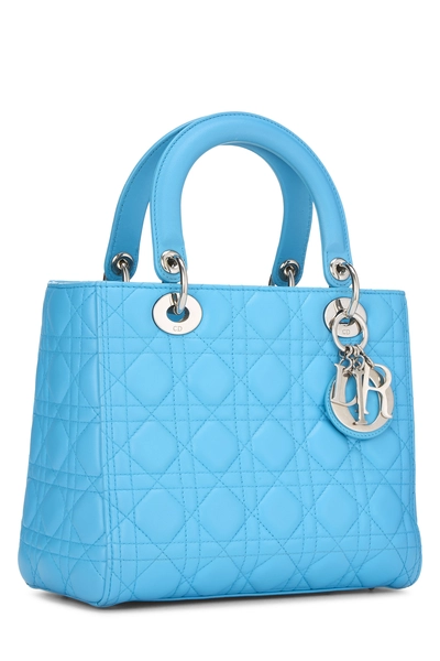 Blue Cannage Quilted Lambskin Lady Dior Medium, , large