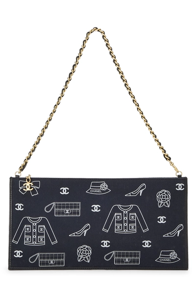 Chanel Navy Canvas Icon Print Pouch