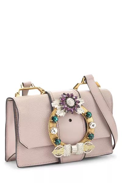 Pink Leather Crystal Embellished Shoulder Bag, , large