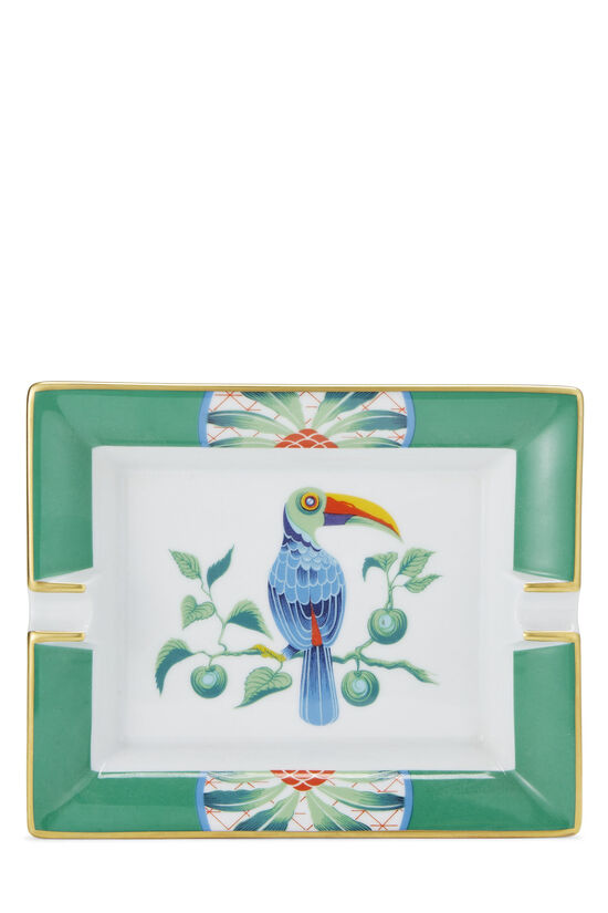 Green & Multicolor 'Toucan' Porcelain Ashtray, , large image number 0