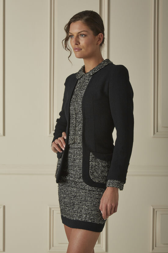 Chanel Suit 2000 Runway Black Wool Silk Vintage Skirt and Jacket