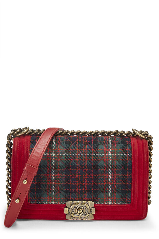 Paris-Edinburgh Red Tartan Velvet Boy Bag Medium, , large image number 0