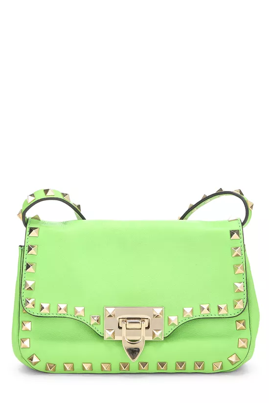 Green Leather Rockstud Flap Crossbody Bag, , large image number 0