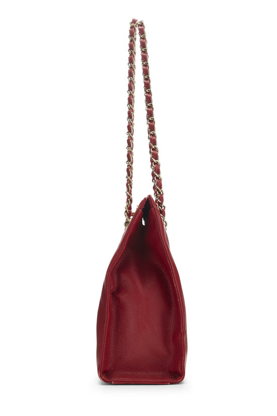 CHANEL Vintage red calfskin classic shoulder tote bag with gold tone chains  and