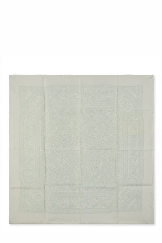 White & Green 'Qalamdan' Silk Scarf 90, , large image number 1