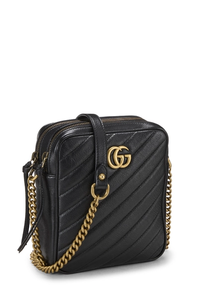 Black Leather GG Marmont Double Zip Crossbody Bag Small, , large