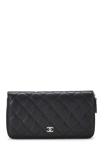 Black Quilted Caviar Zip Around Wallet