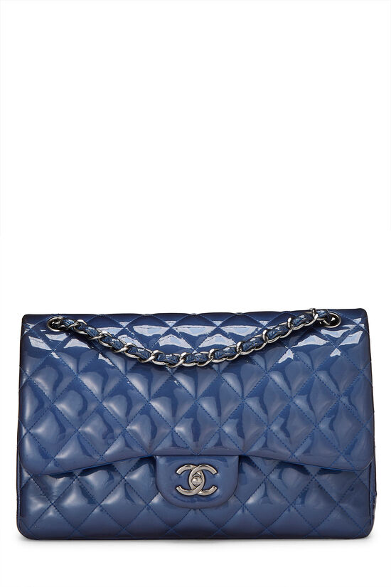 Blue Quilted Patent Leather New Classic Double Flap Jumbo, , large image number 0