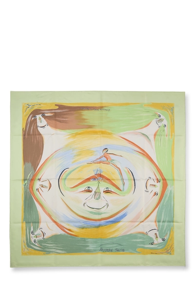 Green & Multicolor 'Smiles in Third Millenary' Silk Scarf 90