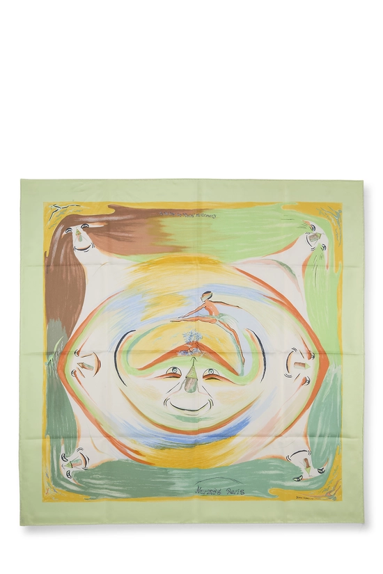 Green & Multicolor 'Smiles in Third Millenary' Silk Scarf 90, , large image number 0