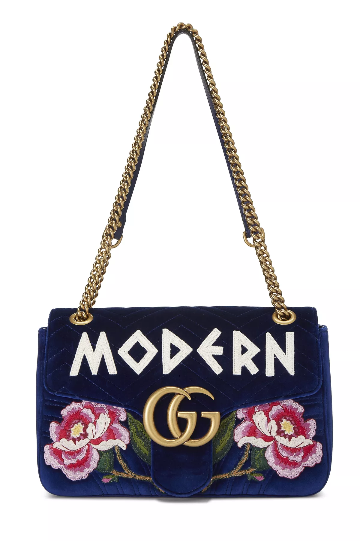 Blue Velvet GG Marmont Modern Shoulder Bag