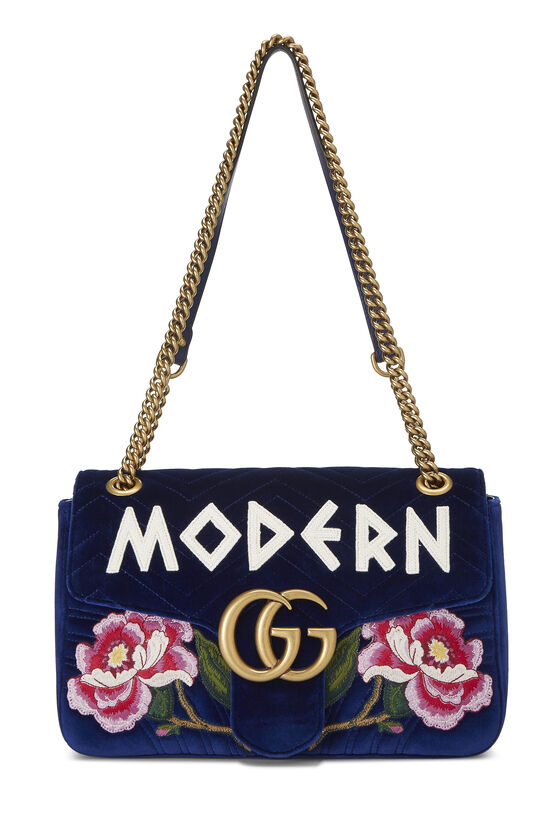 Blue Velvet GG Marmont Modern Shoulder Bag, , large image number 0