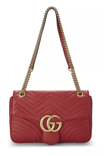 Red Leather GG Marmont Shoulder Bag