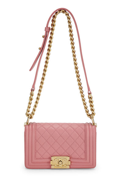Pink Quilted Lambskin Boy Bag Small , , large