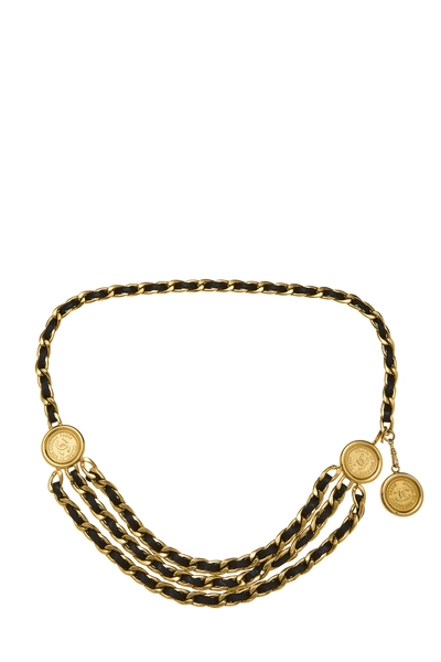 Gold & Black Leather Chain Belt 3
