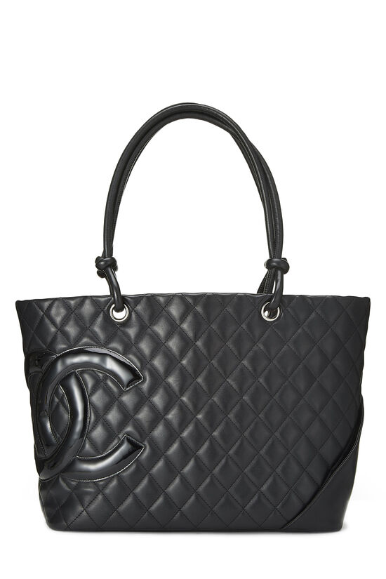 Black Quilted Calfskin Cambon Tote Large