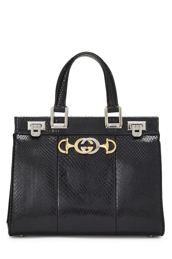 Black Snakeskin Leather Zumi Top Handle Handbag Small , , large image number 1
