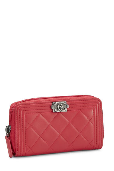 Red Quilted Lambskin Boy Wallet Small, , large