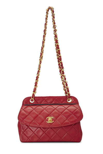 Red Quilted Lambskin Round Flap Small, , large