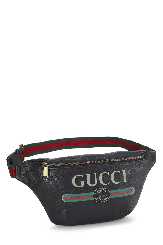 Black Leather Logo Printed Belt Bag, , large image number 1