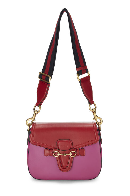 Gucci Pink & Red Leather Lady Web Shoulder Bag Medium QFB1I1LTM7001