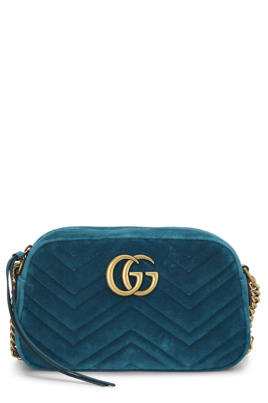 Blue Chevron Velvet GG Marmont Shoulder Bag Small, , large image number 0