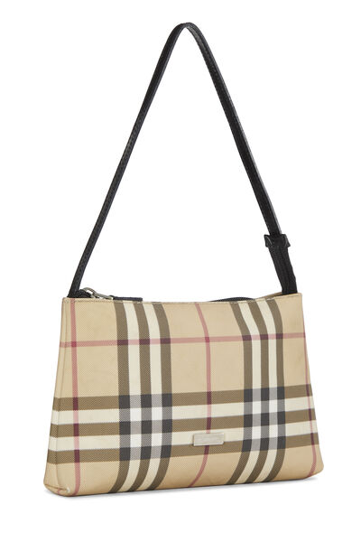 Beige House Check Coated Canvas Pochette, , large