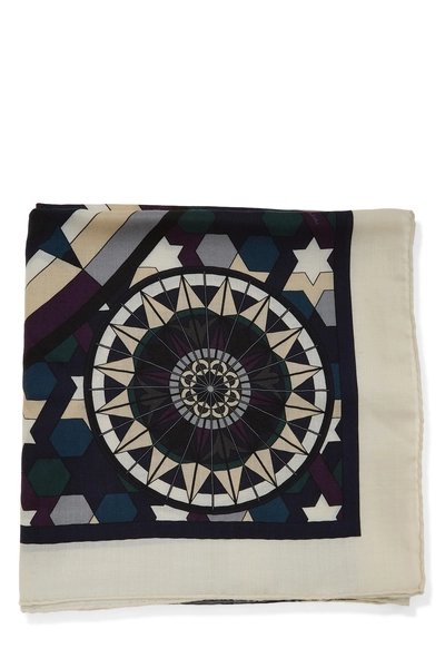 Cream & Multicolor 'Kelly en Caleche' Cashmere Scarf 140, , large